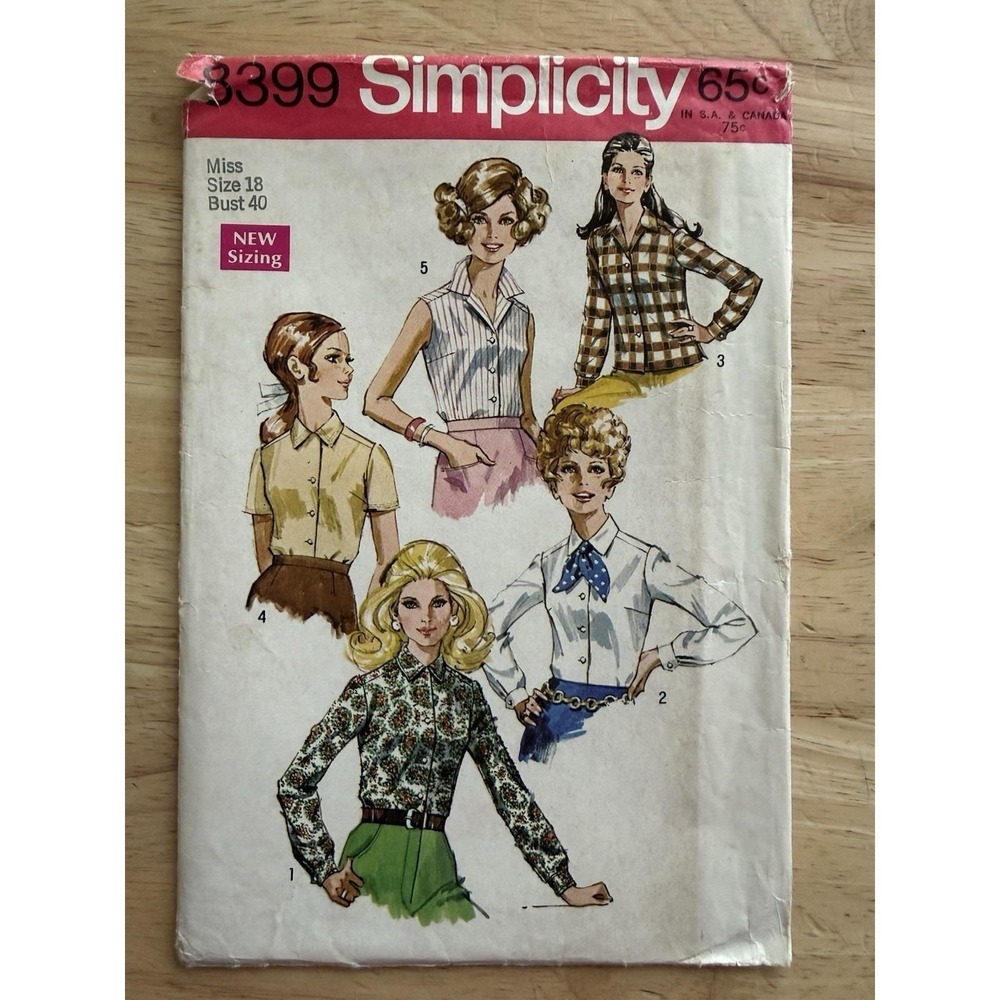 Simplicity Pattern 8399 Women's Size 18 Bust 40 Blouses CUT Complete VTG 60's